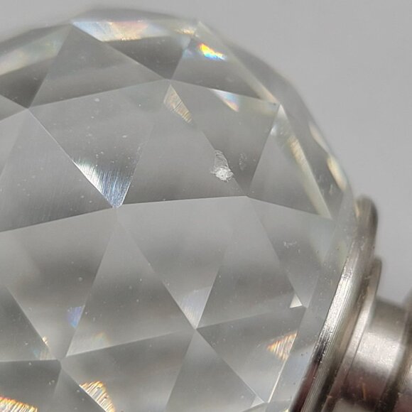 Faceted Crystal Glass Round Drawer Knobs Brushed Silver Base Set of 2 - Picture 6 of 6